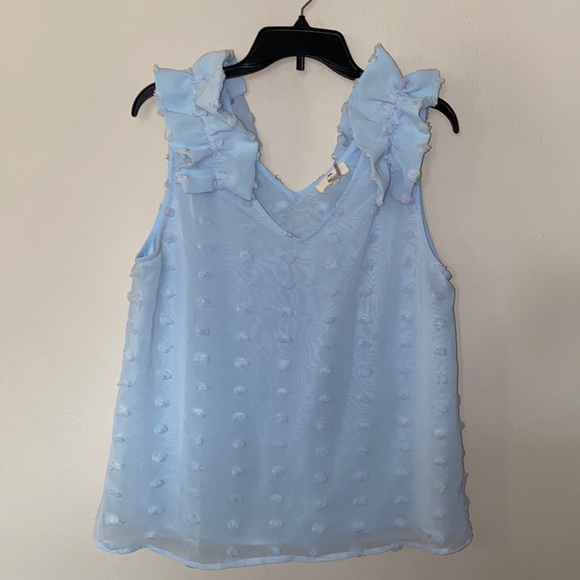 entro Tops - Entro Baby Blue Blouse with Pom Detail